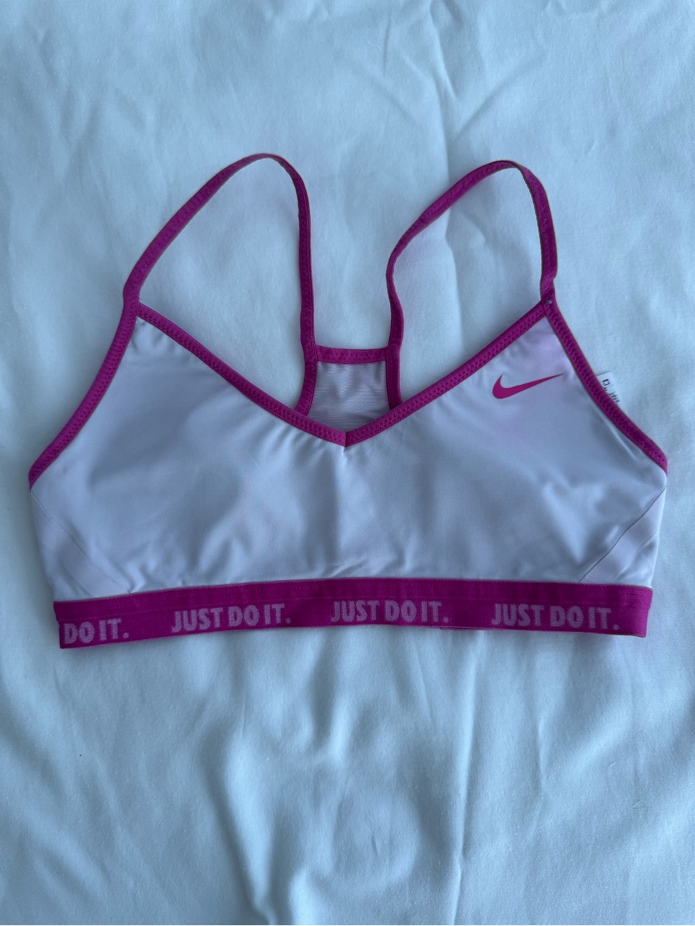 Nike White Sports Bra with Pink Trim and Elastic Band